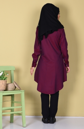 Düğmeli Tunik 6251-13 Mürdüm