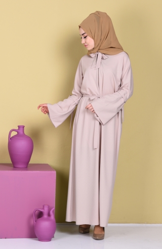 Abaya a Fermeture Col Officier 7720-03 Beige 7720-03