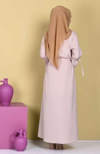 Abaya à Fermeture Col Montant 7720-03 Beige 7720-03