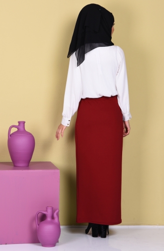 iLMEK Elastic Waist Pencil Skirt 5059-03 Claret Red 5059-03