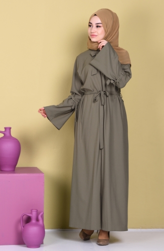 Abaya a Fermeture Col Officie 7720-01 Vert Khaki 7720-01