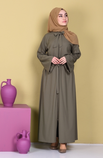 Abaya a Fermeture Col Officie 7720-01 Vert Khaki 7720-01