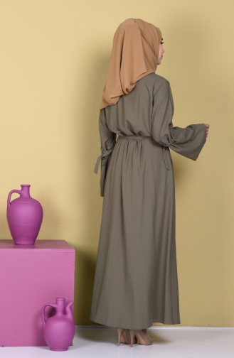 Abaya a Fermeture Col Officie 7720-01 Vert Khaki 7720-01