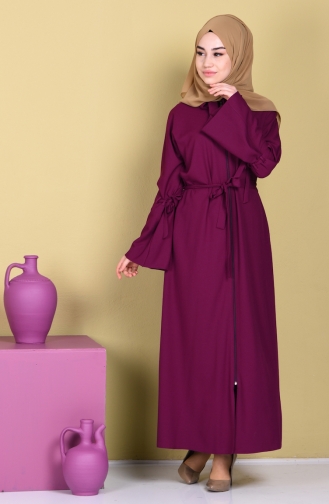 Abaya a Fermeture Col Officier 7720-05 Plum 7720-05