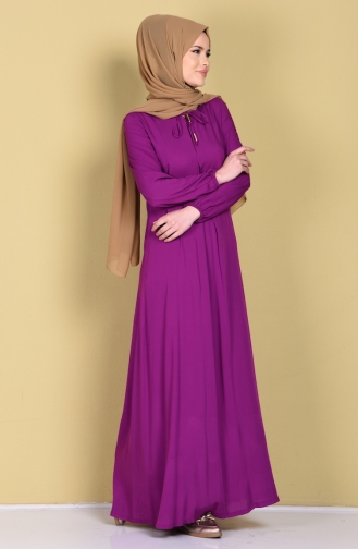 Viskose Kleid mit Schnürer 1134-19 Hell Fuchsia 1134-19