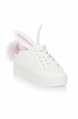 Tüylü Sneakers Ayakkabı 5010-01 Beyaz