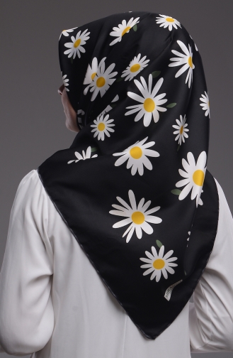 Papatya Desenli Twill Eşarp 50152-01 Siyah