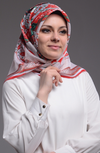 Ay Yıldız Desenli Eşarp 90166-03 Yeşil Kırmızı