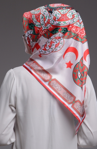 Ay Yıldız Desenli Eşarp 90166-03 Yeşil Kırmızı