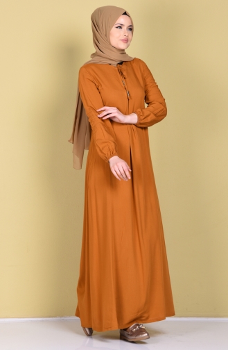 Lacings Detailed Viscose Dress 1134-18 Mustard Coloured 1134-18