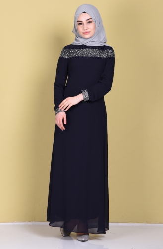 Navy Blue Hijab Dress 99015-05