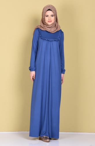 Fırfırlı Elbise 1237-04 Mavi