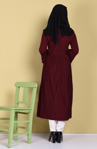 Kuşaklı Pileli Uzun Tunik 6154-05 Bordo