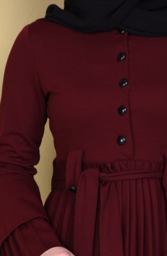 Kuşaklı Pileli Uzun Tunik 6154-05 Bordo
