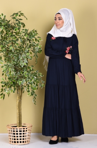 Navy Blue Hijab Dress 6478-03