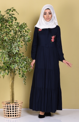 Navy Blue Hijab Dress 6478-03