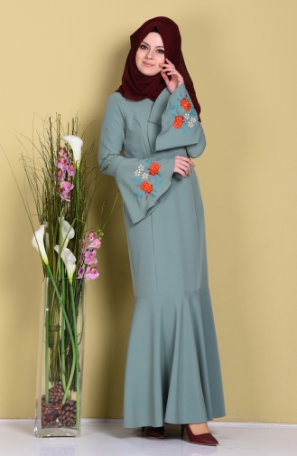 Unreife Mandelgrün Hijab Kleider 4137-04