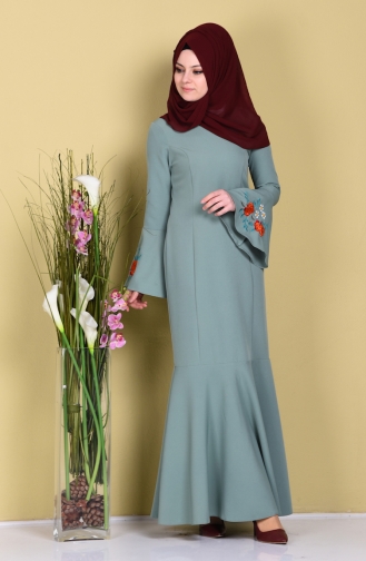 Unreife Mandelgrün Hijab Kleider 4137-04