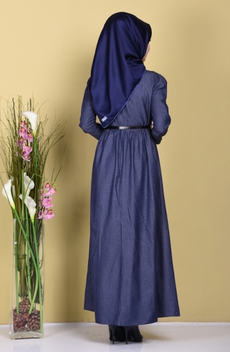 Fırfırlı Kemerli Elbise 2254-07 Lacivert
