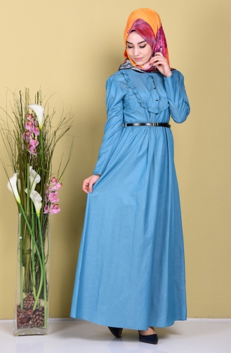 فستان أزرق زيتي 2254-04