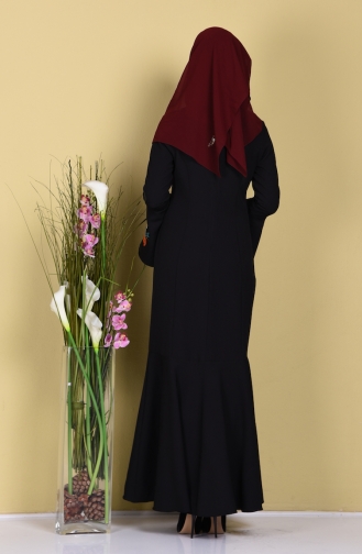 İspanyol Kol Nakışlı Elbise 4137-01 Siyah