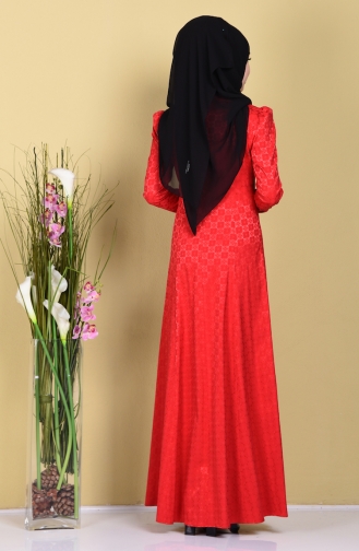 Kuplu Jakarlı Elbise 7096-03 Kırmızı