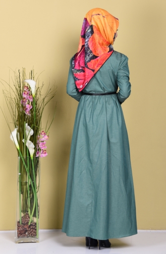Fırfırlı Kemerli Elbise 2254-02 Yeşil