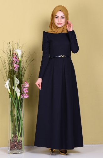 Navy Blue Hijab Dress 2760-07