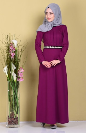 Stamp Embroidered Knitted Dress 2735-07 Plum 2735-07