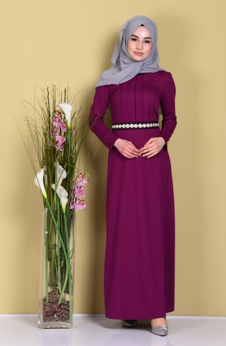 Stamp Embroidered Knitted Dress 2735-07 Plum 2735-07