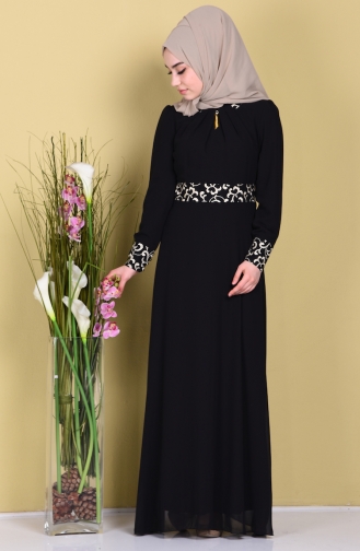 Black Hijab Evening Dress 4108-03