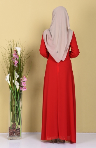 فساتين سهرة بتصميم اسلامي أحمر كلاريت 4108-05