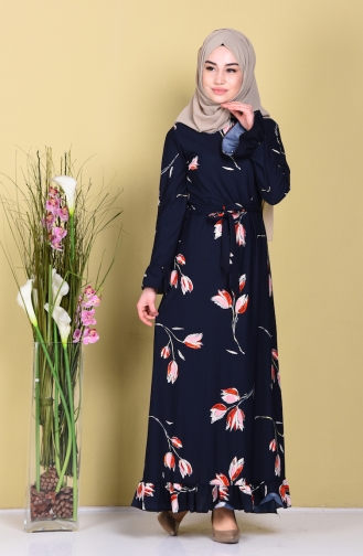 Navy Blue Hijab Dress 2093-03