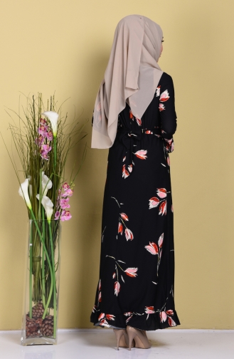 Lale Desen Fırfırlı Elbise 2093-04 Siyah