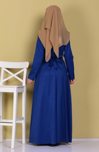 Nervürlü Elbise 2249-04 Açık Lacivert