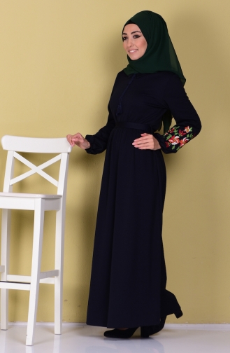 Navy Blue Hijab Dress 4128-09