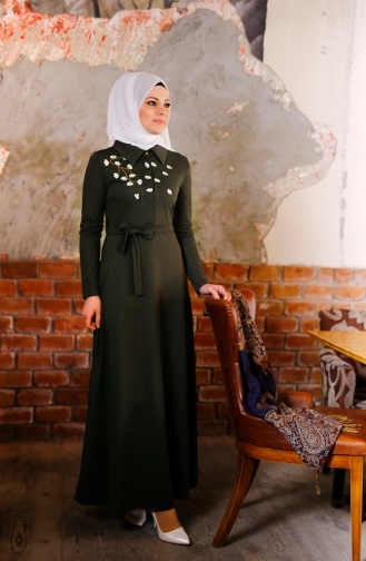 Sefamerve Kleid mit Blumen 2066-02 Khaki Grün 2066-02