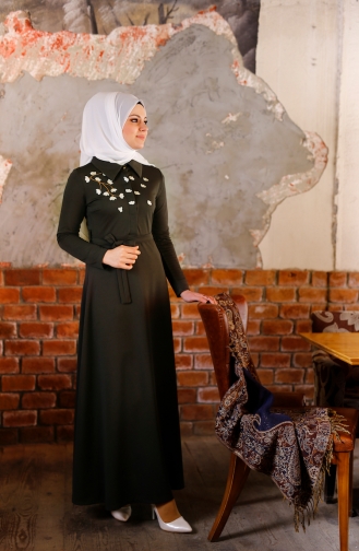 Sefamerve Kleid mit Blumen 2066-02 Khaki Grün 2066-02