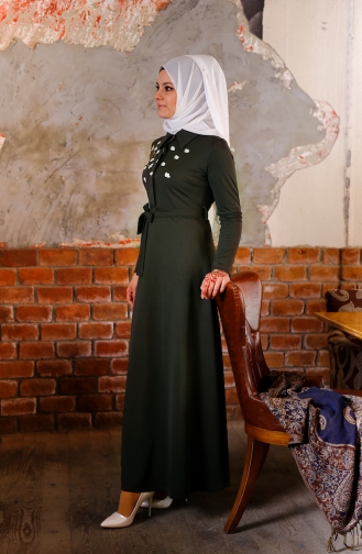 Sefamerve Kleid mit Blumen 2066-02 Khaki Grün 2066-02