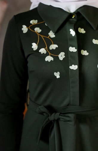 Sefamerve Kleid mit Blumen 2066-02 Khaki Grün 2066-02