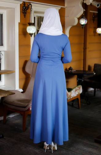 Sefamerve Çiçekli Elbise 2066-04 Mavi
