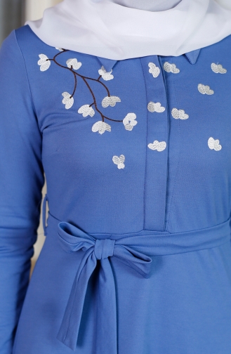 Sefamerve Çiçekli Elbise 2066-04 Mavi