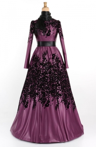 Purple Hijab Evening Dress 1098-02