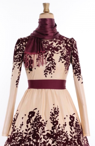 فستان سهرة بتصميم مورّد1098-03 لون بيج 1098-03