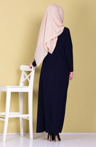 Abaya Détail Dentelle 1068-02 Bleu Marine 1068-02