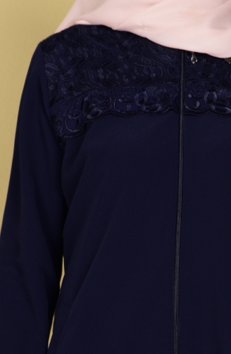 Abaya Détail Dentelle 1068-02 Bleu Marine 1068-02