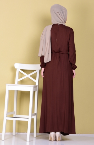Nakış Detaylı Viskon Elbise 1084-05 Kahverengi