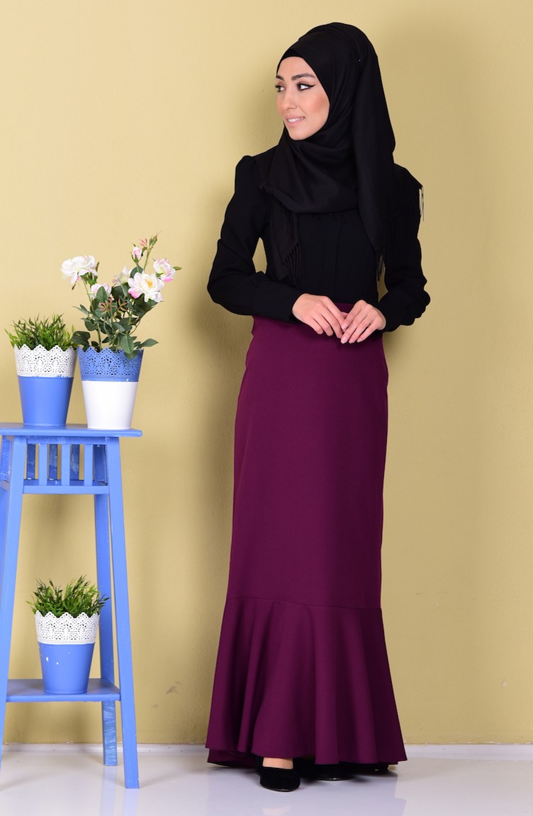 Sefamerve, Etek Ucu Volanlı Etek 21196-04 Mürdüm