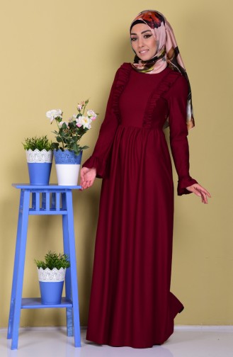 Claret Red Hijab Dress 7252-03