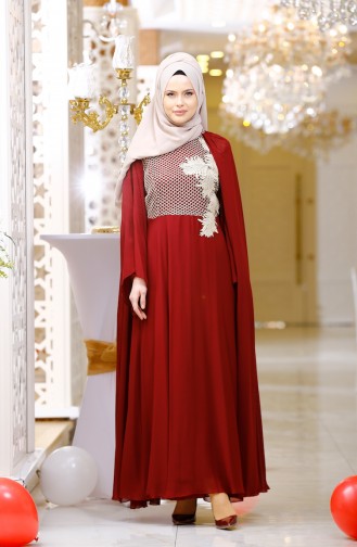 Claret Red Hijab Evening Dress 2857-07